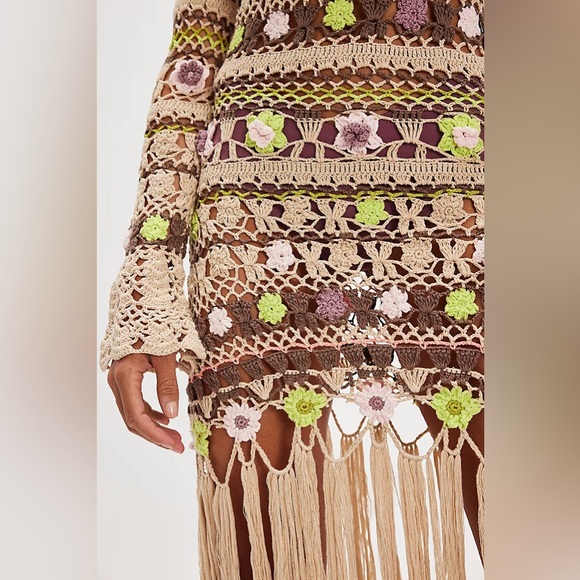 New Free People Bali Crochet Tunic Mini Dress Gown sz M - Picture 3 of 12